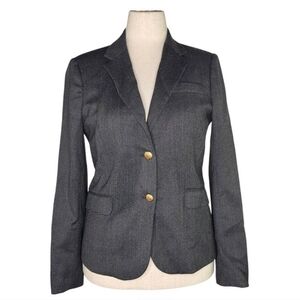 J.Crew Womens Gray Wool Blend Blazer 8 Gold Crest Button Schoolboy Type Jacket